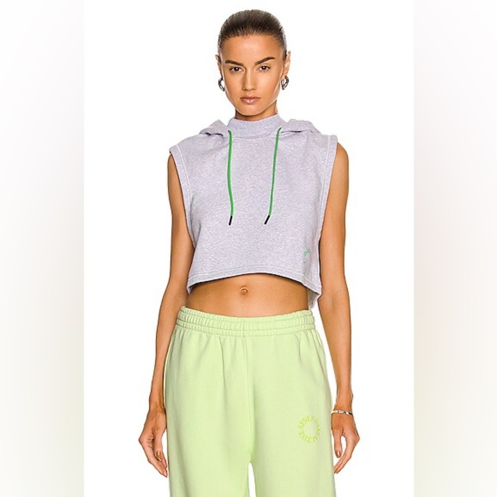 7 Days Active Crop Top Hoodie Sweatshirt in Heather Grey Sz Small